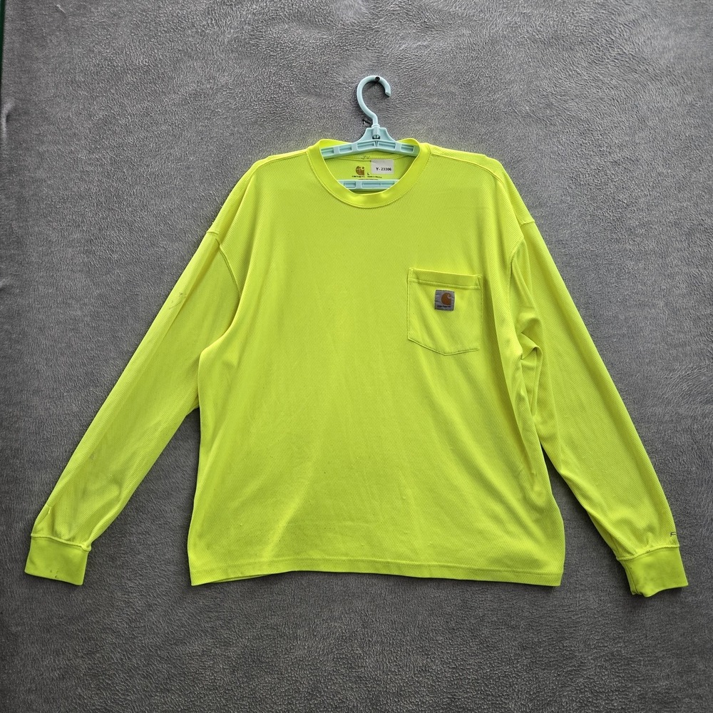 Carhartt Men Shirt L Yellow Workwear Mesh Gorpcore Logo Long Sleeve READ